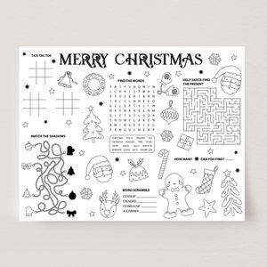 Christmas Activity Placemat, Christmas Colouring Page, Christmas Activity Printable, Kids Christmas Party Table Activity, Printable, D99