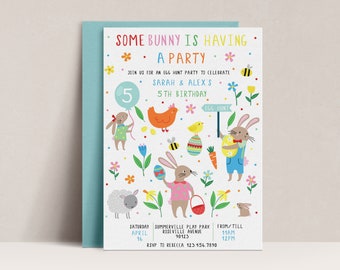 Easter Birthday Invitation, Bunny Egg Hunt (Digital Download)