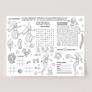 Mermaid Activity Placemat, Mermaid Coloring Page, Printable Mermaid Party Activity, Kids Party Table Activity, Editable Party Template, D12