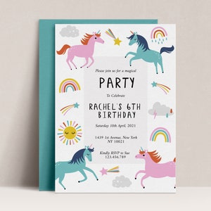 Unicorn and Rainbows Party Invitation, Magical Unicorn Party Invitation, Unicorn Birthday invitation, Unicorn Party Invite, D15