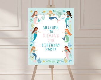 Editable Mermaid Birthday Welcome Sign, Under The Sea Party (Instant Download)
