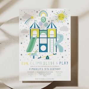 Faire-part de fête dans le parc, faire-part d'anniversaire sur l'aire de jeux, faire-part d'anniversaire dans le parc, faire-part de fête dans un parc pour enfants, faire-part de fête en plein air, D32