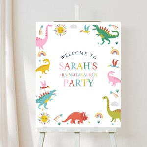 Rainbowsaurus Party Sign Editable Dinosaur Welcome Sign Dinosaur Birthday Sign Dinosaur Party Sign Welcome Sign Template D47