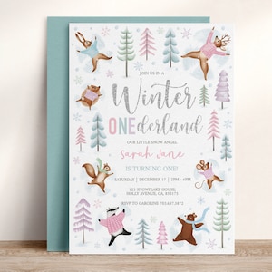 EDITABLE Winter Onederland Invitation, Winter 1st Birthday, Woodland Onederland Party Invite, Winter Onederland Birthday Girl, Invite, D75