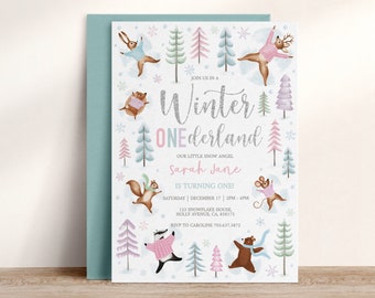 EDITABLE Winter Onederland Invitation, Winter 1st Birthday, Woodland Onederland Party Invite, Winter Onederland Birthday Girl, Invite, D75