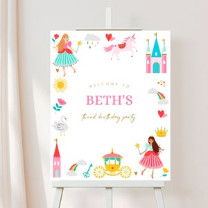 Princess Welcome Sign, Editable Princess Birthday Sign, Princess Party Decor, Personalised Princess Birthday Party Welcome Sign, D44