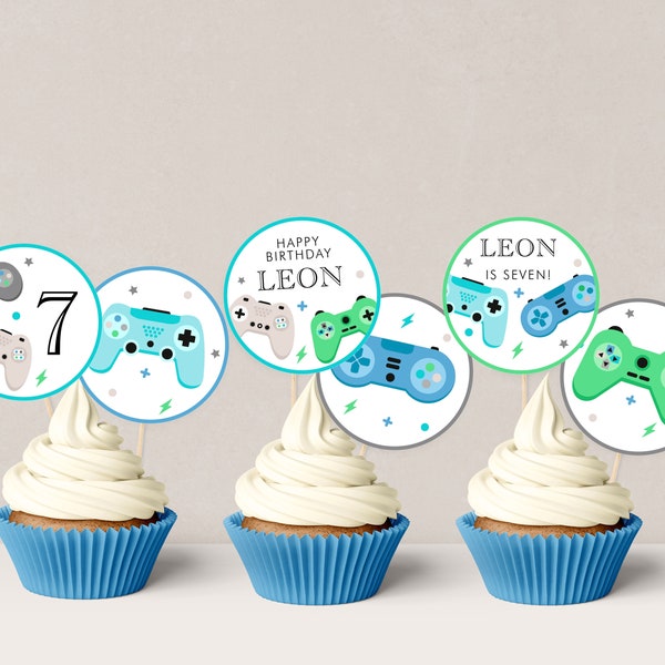 Editable Video Game Birthday Cupcake Toppers, Gamer Cake Toppers, Video Game Party Decor, Gamer Cupcake Toppers, Custom Printable, D100