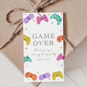 Videospiel-Geburtstags-Gastgeschenkanhänger, bearbeitbare Gamer-Partygeschenkanhänger, Videospiel-Party-Dankeschön-Tags, Mädchen-Gamer-Geburtstagsfeierdekoration, D100