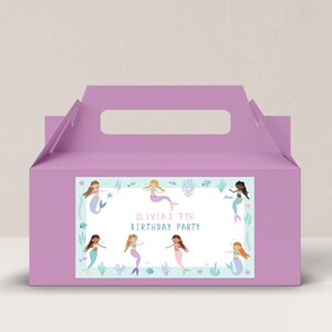Editable Mermaid Gable Gift Box Label, Mermaid Birthday Treat Box Label, Box Label Printable, Party gift box labels, Instant Download, D12
