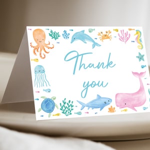 Under The Sea Thank You Card, Printable Thank You, Thank You Template Under The Sea Party, Kids Party Thank You Card, Editable Template, D89