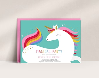 Unicorn Party Invitation Editable, Custom Unicorn invitation, Girls Party Invitation, Rainbow Birthday Invitation, Unicorn Invitation, D30