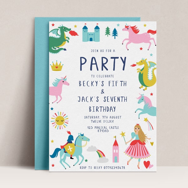 Princess & Knights Invitation, Dragon Invitation, Knights and Dragons Invitation, Princess Invitation, Unisex Invitation, D48