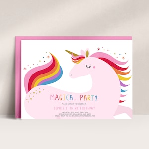 Unicorn Party Invitation, Girls Unicorn invitation, Rainbow Unicorn Party Invitation, Magical Birthday Party Invitation, Unicorn Invite, D30