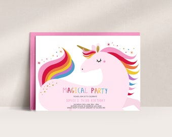 Unicorn Party Invitation, Girls Unicorn invitation, Rainbow Unicorn Party Invitation, Magical Birthday Party Invitation, Unicorn Invite, D30