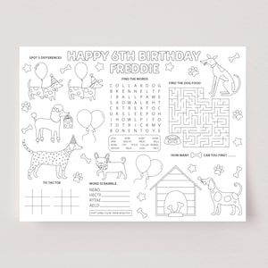 Pawty Activity Placemat, Puppy Dogs Coloring Page, Printable Dog Party Game, Kids Dog Party Table Activity, Editable Party Template D31