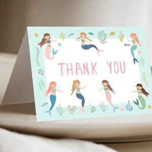 Cartão de agradecimento de sereia, cartão de agradecimento de sereia dobrado, obrigado de festa de sereia, cartão de agradecimento de sereia DIY, obrigado de festa de sereia, D12