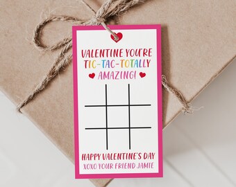 Editable Valentine's Tic-Tac-Toe Gift Tag, Valentine Favor Tags, School Valentine's day Gift Tag Activity, Classroom Valentine Favor Tag