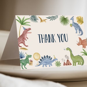 Tarjeta de agradecimiento de dinosaurio, gracias imprimible, plantilla de agradecimiento, decoración de fiesta de dinosaurios, tarjeta de agradecimiento de fiesta para niños, cumpleaños de dinosaurio, D92
