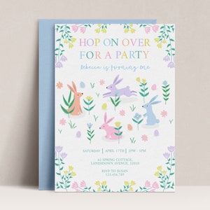 Pastel Bunny Birthday Invitation, Easter Party Invitation, Easter Bunny Invite, Egg Hunt Invitation, Bunny Invite, Pastel Party Invite, D27