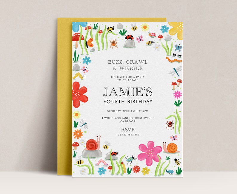 Insect Birthday Invitation, Bug Garden Party (editable Template) - Etsy