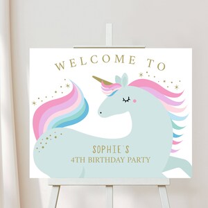 Unicorn Birthday Welcome Sign Editable Unicorn Birthday Sign Welcome Sign Welcome Poster Unicorn Party Welcome Sign Birthday Sign, D30