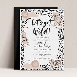 Editable Wild One Birthday Invitation, Neutral Wild One Invitation, Wild Cat Invitation, Safari Jungle Animal Party Invitation, D78
