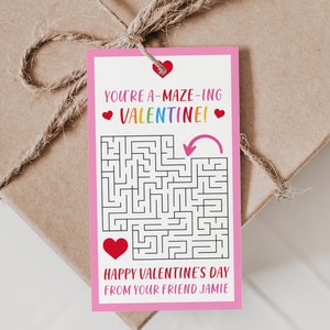 Editable Valentine&#39;s Maze Activity Gift Tag, Valentine Favor Tags, School Valentine&#39;s day Gift Tag Activity, Classroom Valentine Favor Tag