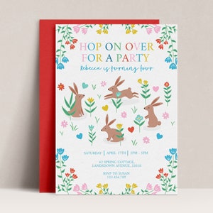 Bunny Birthday Invitation, Easter Party Invitation, Easter Bunny Invite, Egg Hunt Invitation, Bunny Invitation, Easter Bunny Invite, D27