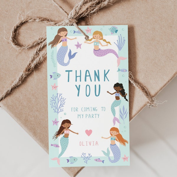 Editable Mermaid Birthday Favor Tags, Mermaid Party gift Tags, Mermaid Thank You Tags, Under The Sea Favor Tags, Editable Printable, D12