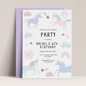 Unicorn and Rainbows Party Invitation, Magical Unicorn Party Invitation, Unicorn Birthday invitation, Unicorn Party Invite, D15