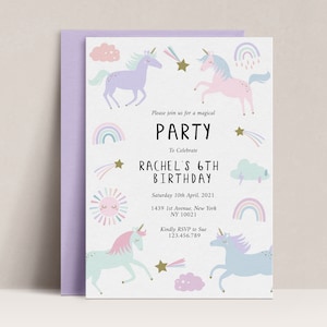 Unicorn and Rainbows Party Invitation, Magical Unicorn Party Invitation, Unicorn Birthday invitation, Unicorn Party Invite, D15