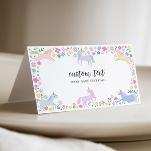 Unicorn and Flowers Food Tent Card, Printable Place Card, Food Labels, Buffet Card, Party Food Signs, Unicorn and Flowers Party Decor, D93