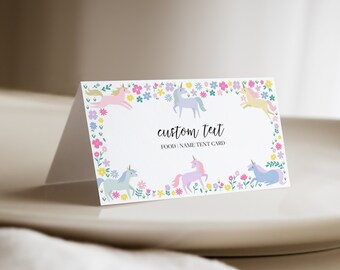 Unicorn Floral Food Tent Cards, Printable Buffet Labels (Digital Download)