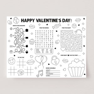 Valentine's Activity Placemat, Kids Colouring Page (PDF & JPEG)