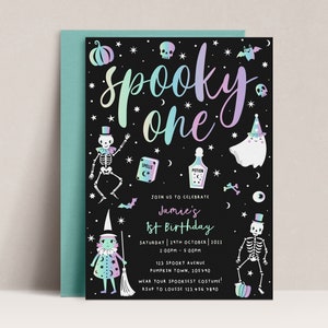 Pastel Spooky One Party Invitation, Halloween Invitation, Kids Halloween Birthday Invite, Pastel Halloween Party, Costume Party Invite, D65