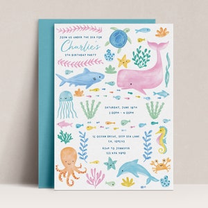 Under The Sea Birthday Invitation Whale Invitation Sea Life Invitation Turtle Invitation Under The Sea Party Instant Download, D89