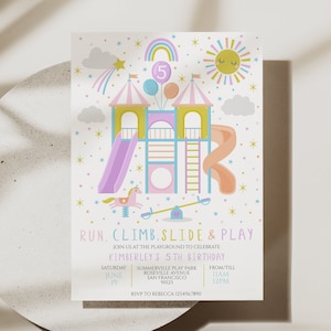 Faire-part de fête dans le parc, faire-part d'anniversaire sur l'aire de jeux, faire-part d'anniversaire dans le parc, faire-part de fête dans un parc pour enfants, faire-part de fête en plein air, D32