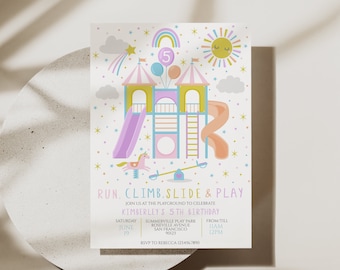 Playground Birthday Invitation, Kids Park Party, Editable Template (D32)