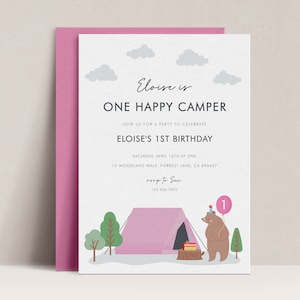 Happy Camper Birthday Invitation, One Happy Camper Birthday Invitation, Camping Birthday Party, 1st Birthday Invite, Invitation Template D05
