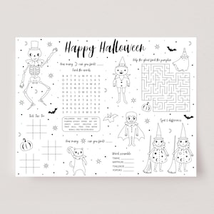Halloween Kids Activity Placemat, Halloween Coloring Page, Halloween Party Game, Printable Halloween Favor, Halloween Party Table Decor, D65
