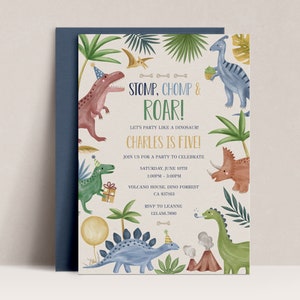 Boys Dinosaur Birthday Invitation, Dinosaur Party Invitation, Dinosaur Invite, Editable Invitation Template, Dinosaur Birthday Party, D92