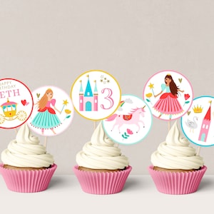Prinzessin Cupcake Topper Prinzessin Party Decor Bearbeitbare Prinzessin Cupcake Topper Vorlage Prinzessin Party Dekorationen Prinzessin Cake Topper D44