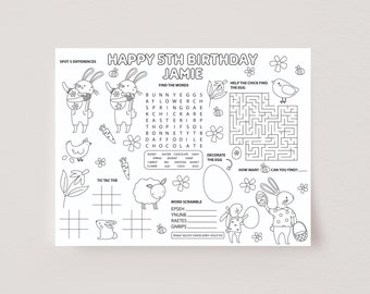 Easter Activity Placemat, Easter Coloring Page, Printable Easter Party Game, Kids Easter Party Table Activity, Editable Party Template, D51