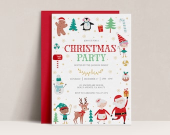 Printable Christmas Party Invitation, Editable Christmas Party Invitation, Invitation Template, Christmas Birthday, Christmas Party, D70