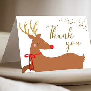 Weihnachts-Rentier-Dankeschön-Karte, Party-Dankeschön, Rentier-Dankeschön-Karte, Weihnachts-Dankeschön-Kartenvorlage, druckbare Dankeskarte D24