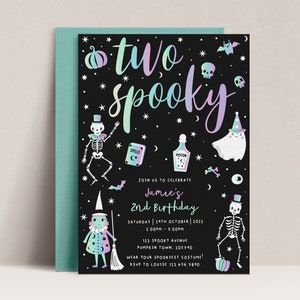 Two Spooky Pastel Halloween Invitation, Ghost Invitation, Halloween Invitation Template, Halloween Invites, Kids Halloween Invitation, D65