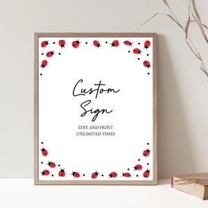 Segno di compleanno coccinella, segno di favore del partito coccinella, segno di partito coccinella, decorazione del partito coccinella, segno di cibo coccinella, segno di favore coccinella, D83