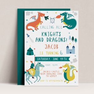 Knights and Dragons Birthday Invitation, Dragon Party Invitation, Knights and Dragons Invitation, Dragon and Knight Party, Dragon Party, D39