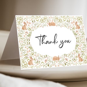 Bunny Rabbit Thank You Card, Folded Bunny Thank You Card, Rabbit Party Thank You, DIY Bunny Thank You Card, Easter Bunny Thank You, D13