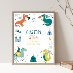 Ritter und Drachen Geburtstagsschild, Ritter und Drachen Partyschild, Ritter und Drachen Party, Gemeinsame Geburtstagsfeier, Unisex Kinder Party D39